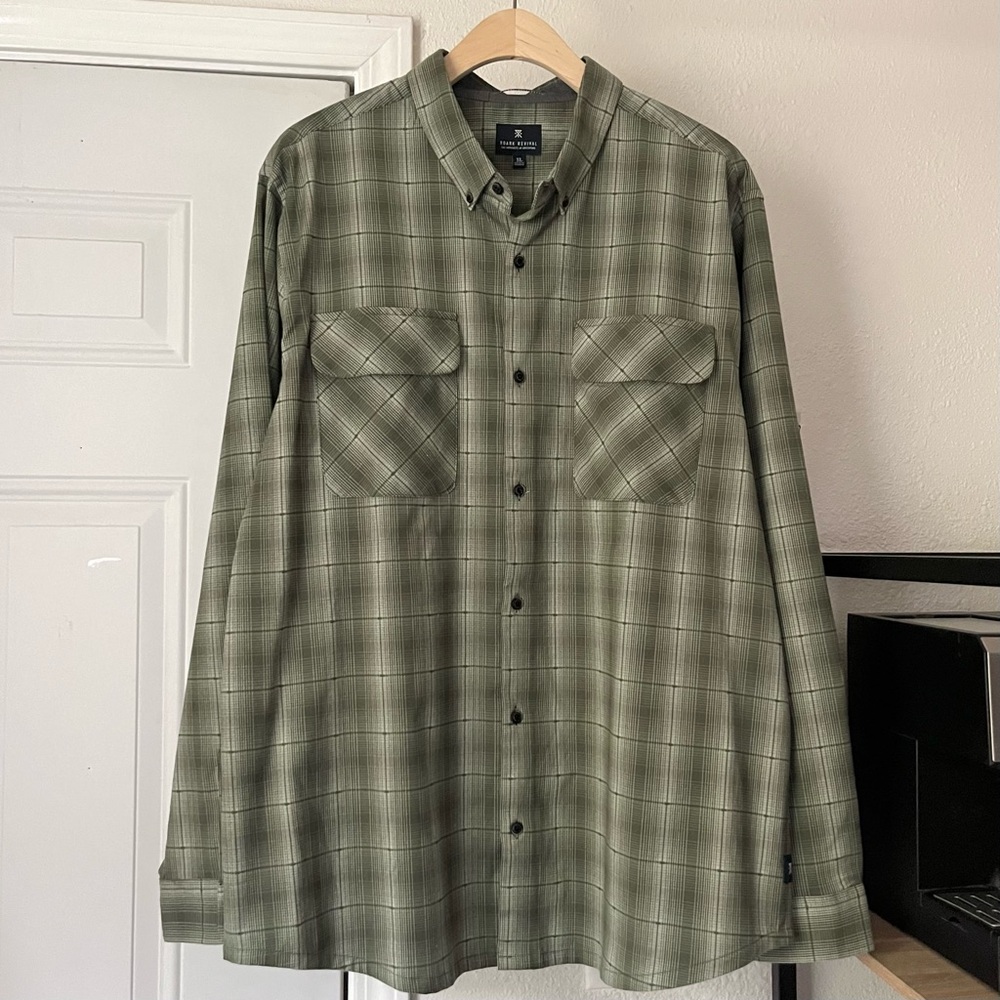 ROARK green plaid poly wool‎ blend oversized long sleeve button up shirt